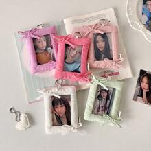 1PC Photocard Protector Keyring 3in Cloth Bowknot Ruffle Photocard Holder Keychain Display Idol Photo Card Frame Kawaii Bow Hanging Picture Card Holder - Multicolor - View 2
