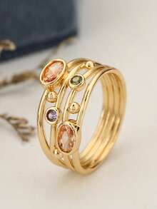 1枚时尚个性化镂空银戒指，镶嵌彩色锆石，精致百搭，适合日常佩戴或作为礼物送给朋友。 - 鏤空戒指 - 查看 25