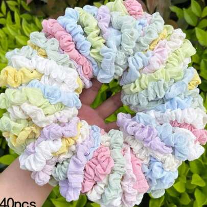 40ชิ้น/แพ็ค ยางรัดผมสีสันสดใส น่ารักและอ่อนโยน สำหรับเด็กผู้หญิงและนักเรียน, จัดส่งสีแบบสุ่ม, กีฬา