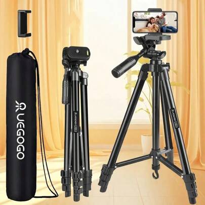 UEGOGO 130 Cm Aluminum Tripod With Phone Clamp - Suitable For IPhone, Android Phones, And Action Cameras - Perfect For Video Recording, Selfies, Live Streaming, And Video Recording Tripod | Stylish Black Tripod | Aluminum Tripod