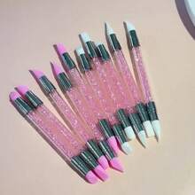 5 Stücke Set: 3D Nagelkunst Doppelkopf Silikon Stift, Prägefolie, Krepppapier Stift, Weiche Silikon Ton Werkzeug, Nagelkunst Kleber