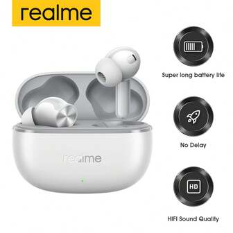  Realme Buds T200 Lite, Auriculares inalámbricos verdaderos, Controladores dinámicos de 12,4 mm, Hasta 48 horas de duración de la batería, Latencia de 45 ms, Cancelación de ruido (ENC), Inalámbrico 5.4