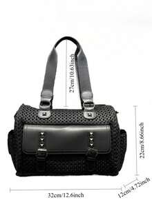 Women's Fashionable Y2K Mesh One Shoulder Bag, Large Capacity Patchwork Rivet Retro Crossbody Bag, Multi-Pocket Urban Street Style Handbag, Suitable For Daily Use And As A Gift - Black - View 2