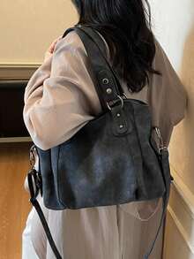 New Arrival Large Capacity Minimalist Casual Tote Bag - Black - View 10