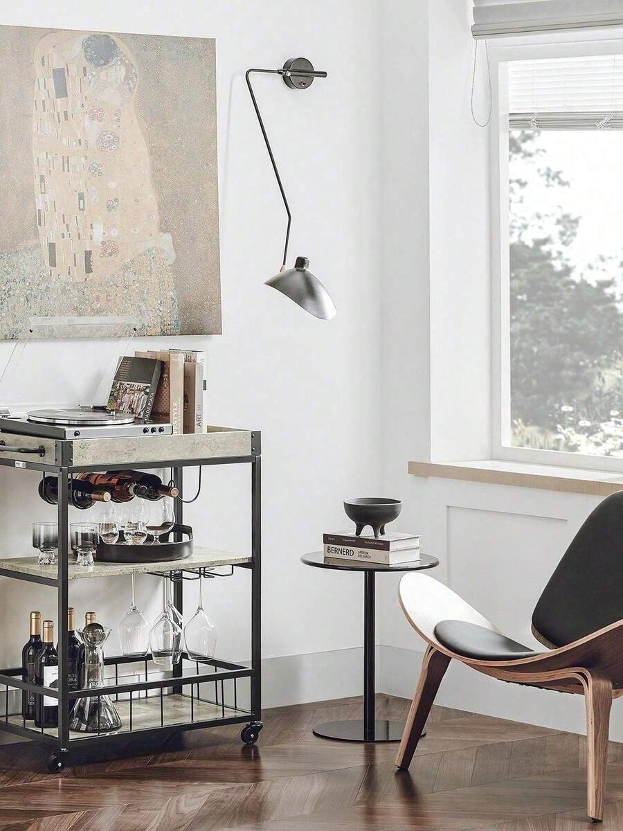 SoBuy FKW56-HG, Modern Design 3 Tiers Kitchen Trolley Serving Trolley With Wine Rack Metal & MDF - Grey - View 1