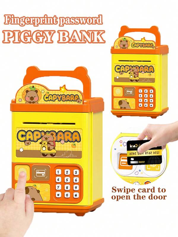 1 Box ATM Coin Bank With Password & Fingerprint Unlock, Toy Coin Storage, Music/Sound/Voice Prompt, Manual Paper Roll, Handheld, Educational & Interactive, Suitable For Children 3+ Years Old, Random Accessories (Batteries Not Included), Child Safety Certified