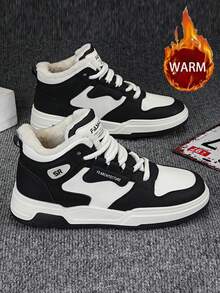 Bottes de neige pour hommes, doublure en fourrure chaude, semelle épaisse, antidérapante, imperméable, chaussures décontractées pour l'hiver, design à lacets, couleurs contrastées , convient aux activités extérieures, chaud et confortable