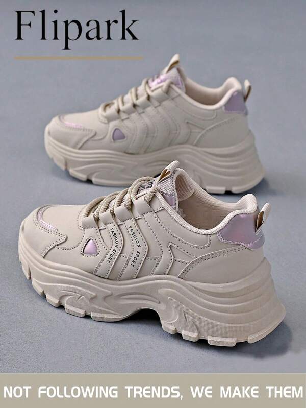 Flipark [Eye-Catching Hot Selling]Bicolor Platform Chunky Sneakers! Elevate And Slimming + Silhouette, Street Fashion Essential, Versatile Women's Sports-Inspired Casual Lightweight Sneakers For Students