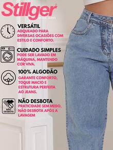 Stillger Moda Jeans Kit 2 Women's Wide Leg Jeans Pants High Waist Stillger - 中等水洗藍 - 查看 4