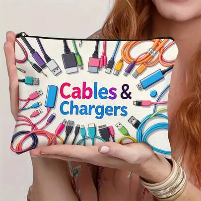 1pc Durable Zipper Closure Travel Storage Bag - Colorful Design Foldable Lightweight Electronic Accessories Storage Bag For Tech Enthusiasts Washable Material Unisex Gift Choice