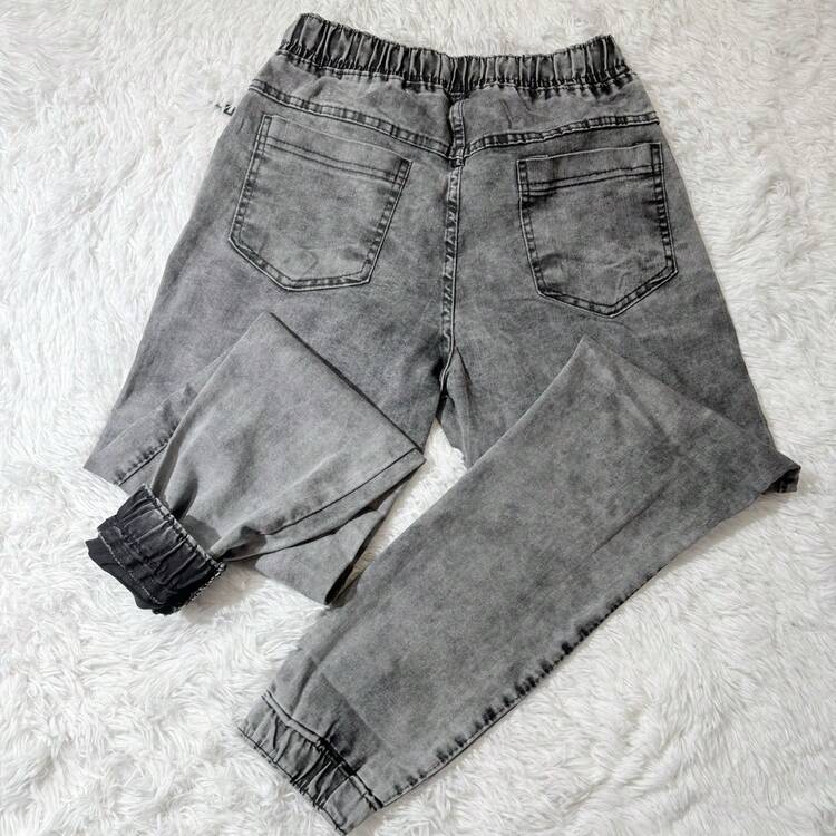 Men's Twill Jogger Jeans With Cuffs And Elastic Waistband - Grey - View 2