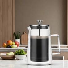 963.9g/34oz Cafetera de émbolo francés de vidrio, vidrio resistente al calor de doble capa, filtro de acero inoxidable, apta para café, té y frío