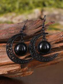 1 Đôi bông tai mặt dây chuyền hình trăng lưỡi liềm rỗng màu đen kiểu Gothic, bông tai Halloween, bông tai trăng lưỡi liềm thanh lịch, trang sức Gothic, unisex - màu đen - Xem 5