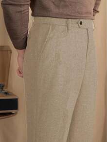 Mens Pants Wool Tweed Herringbone Vintage Dress Pant Trousers Regular Fit Suit Pants For Men - 香檳色 - 查看 1