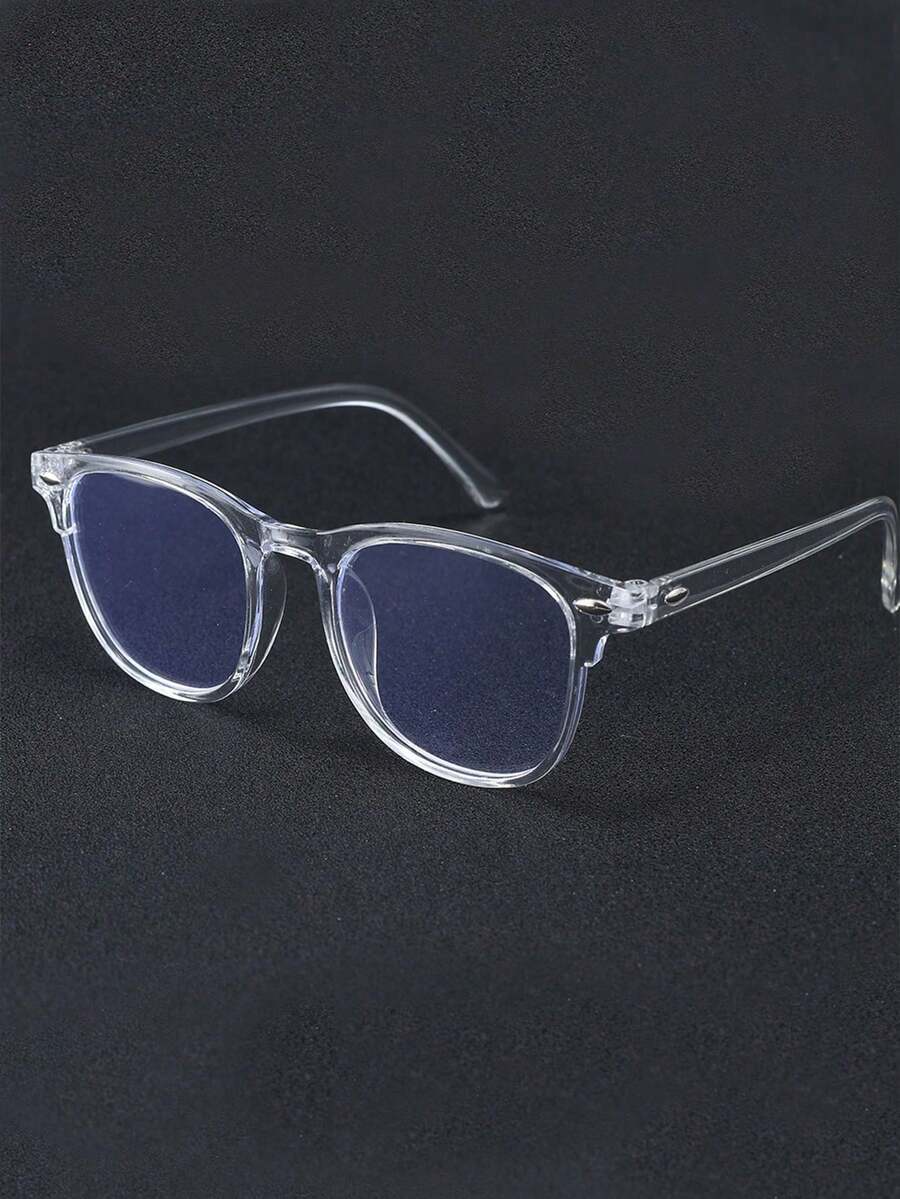 1/2pcs Unisex Square Gold & Black Rivet Transparent Eyeglasses Accessories - Fashionable Full Frame Glasses