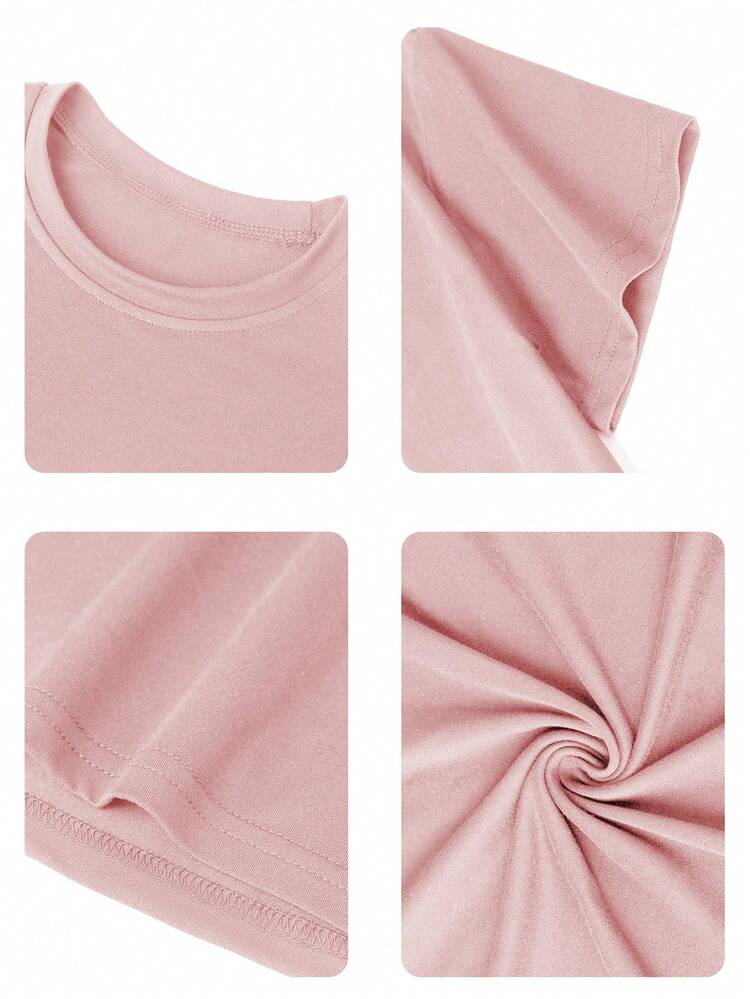 Tween Girl Graphic Print Crew Neck T-Shirt, Summer Top - Pink - View 7