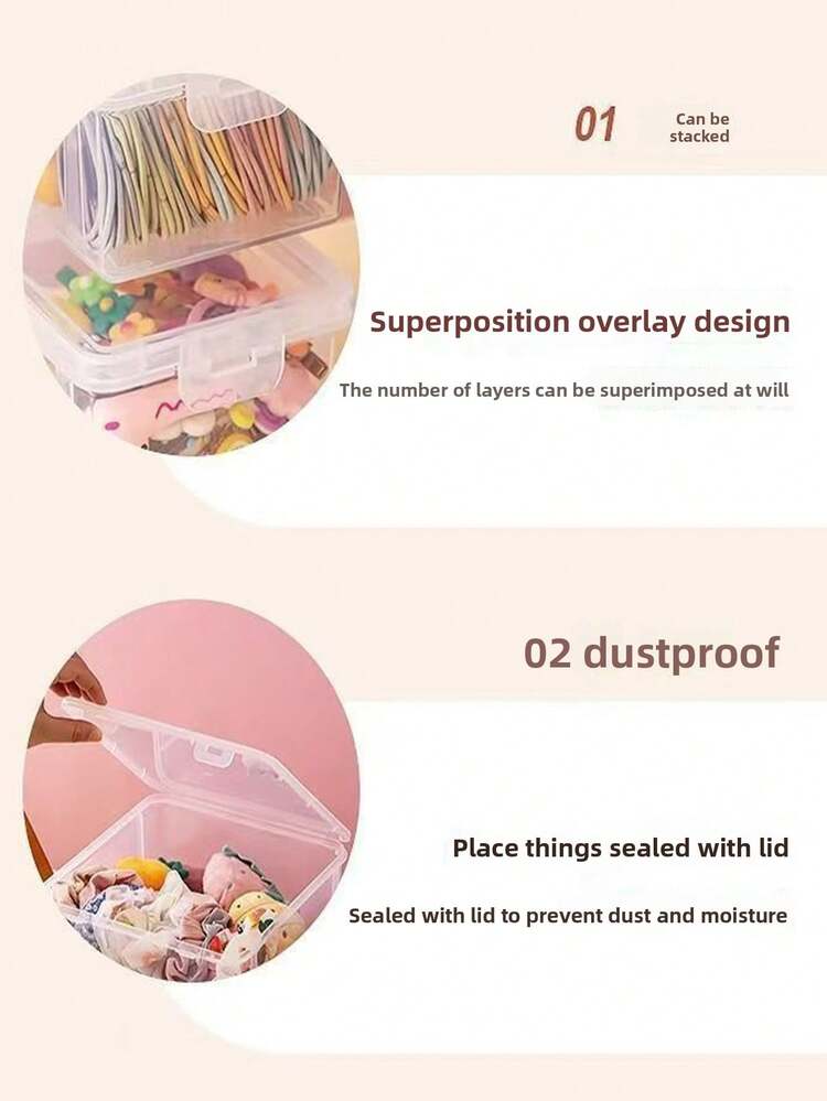 6个/4个/2个/1个可堆叠透明发饰收纳盒，带盖 - 防尘、防水、防潮，适用于珠宝和发圈的收纳，现代塑料桌面容器，多用途，长方形，珠宝盒，首饰盒，收纳袋，化妆刷架，化妆刷收纳盒，香水收纳盒，化妆包，女士礼物，圣诞礼物，女士礼品创意 - 無色 - 查看 2
