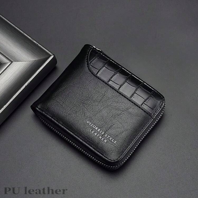 Dizorris New Bifold Men's Wallet, Retro Short Imitation Belt Wallet, Multifunctional And Fashionable With Card Slots, Cash And Coin Storage, Complete Zipper Closure, Simple And Elegant Design, Is The Perfect Gift For Travel, Holidays, Birthdays And Special Occasions - 黑色 - 查看 5