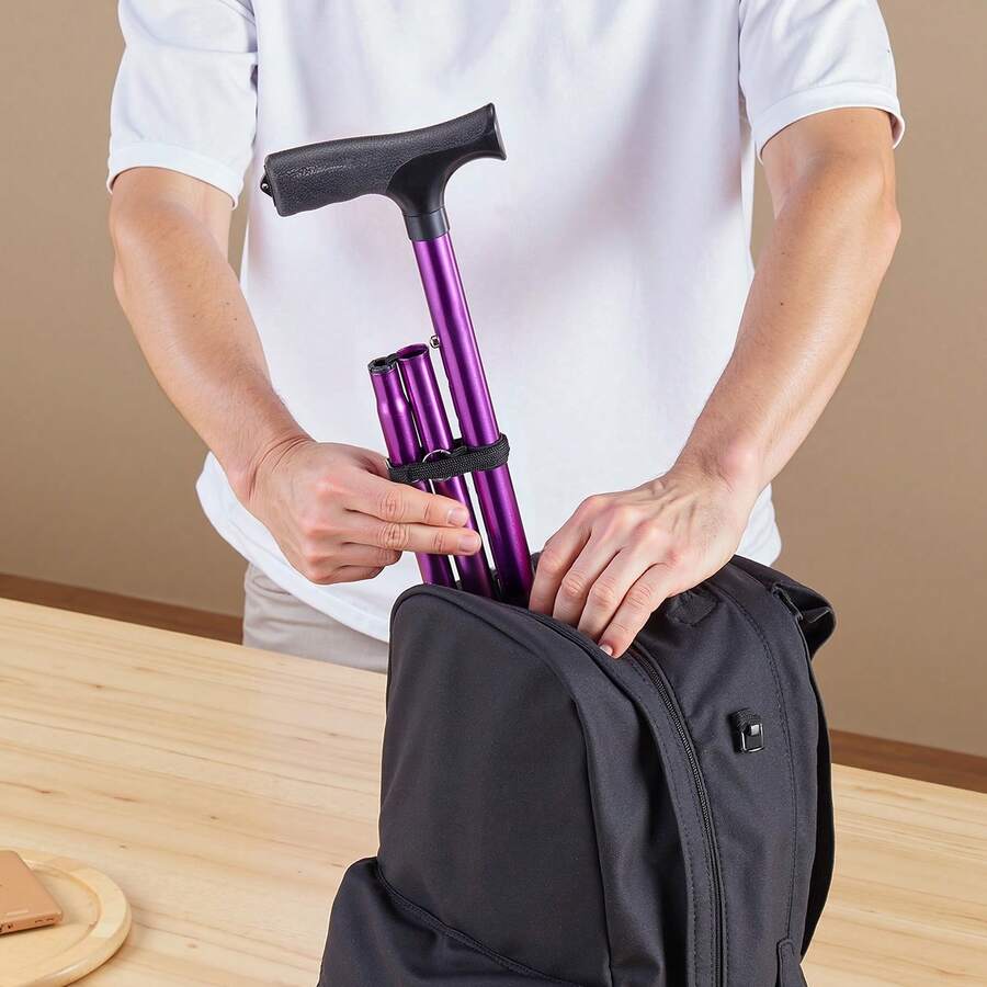 Walking Cane For Man Woman, Folding Walking Stick With 8-Level Adjustable Height, 4-Pronged Pivoting Base, Lightweight & Portable Aluminum Mobility Aid For Senior Adults, 250LBS Loading (Purple) - 紫色 - 查看 1