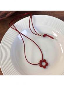 1 件时尚百搭花卉蜡绳项链，适合女士，独特设计颈链，2025 年新品 - 吊墜項鍊 - 查看 6