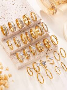 3/6/9/12/14/16/20/26pcs Minimalist Elegant Stainless Steel Women Rhinestone Mixed Batch Rings, Suitable For Men & Women, Daily Matching, Festivals, Engagements, Weddings, Gifts For Lovers, Friends, Family, Random Styles & Sizes