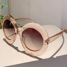 2024 New Women's Large Size Round Frame Fashion Glasses Fashion Gradient Lens Design Glasses  Semi-Transparent Decorative Glasses - Đen-Xám - Xem 7