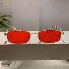 1 Pair Women's Square Small Frame Glasses Fashion Gold Frame Design Multicolor Glasses Retro Simple Style High-End Red Glasses - Vàng trong suốt - Xem 1