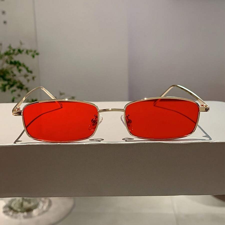 1 Pair Women's Square Small Frame Glasses Fashion Gold Frame Design Multicolor Glasses Retro Simple Style High-End Red Glasses - Vàng trong suốt - Xem 1