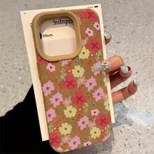 Teléfono pintado diseño de flores teléfono de lente alta 14 Pro 16 Plus X 15 XS 13 11 12 Todo incluido cuero sintético suave - Blanco - Ver 2