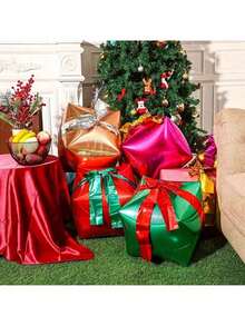 4pcs/2pcs Christmas Gift Box Balloons, Holiday Decor Ornaments, Christmas Tree, Fireplace, Holiday Background Decor, Atmosphere Props For Room, Furniture, Family Gathering, Winter Holiday Mood, Photography Props - Multicolor - View 3