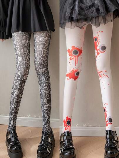 1pc Personalized Printed Tights, Thin Fashionable Retro Abstract Pantyhose, Suitable For Daily Wear, Parties, Performances, Gifts