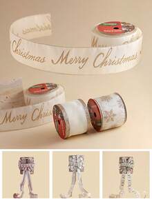 1pc Champagne Christmas Woven Ribbon, Christmas Decor DIY Bow Ribbon, Christmas Gift Wrapping - Multicolor - View 7