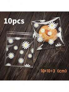 10 件雏菊自粘包装袋、烘焙饼干袋、珠宝雪花酥皮礼品袋，可用于派对、庆典、婚礼等送礼必需品
