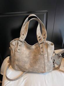 New Arrival Large Capacity Minimalist Casual Tote Bag - Khaki - View 4