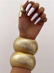 1pc Retro Exaggerated Punk Style Acrylic Asymmetric Bracelet, Minimalist Thick Multi-Color Beaded Bracelet, Suitable For Women's Daily Commute, Gathering With Friends, Romantic Vacation, Street Photography, Fashion Show Accessories (The Texture And Color Of The Bracelet Are Subject To The Actual Item) - Brown Flocked Vertical Striped Set 2 - View 5