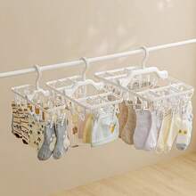 1 Pc Multifunctional Folding Clothes Drying Rack With 12/20/32 Clothespins, Windproof Folding Clothes Drying Rack, Small Convenient Clothes Drying Rack, Plastic Hanging Clothes Drying Rack, Suitable For Drying Underwear, Towels, Baby Clothes, Hats, Scarves, Socks, Bras , Pants, Diapers, Suitable For Baby Gifts, Special Gifts, Housewarming Gifts - Multicolor - View 9