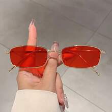 1 Pair Women's Square Small Frame Glasses Fashion Gold Frame Design Multicolor Glasses Retro Simple Style High-End Red Glasses - Vàng trong suốt - Xem 6