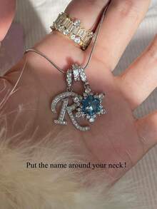 1pc Minimalist Cubic Zirconia Heart Gemstone Initial Letter DIY Necklace, Customized Simple Letter Name Necklace, Stainless Steel Initial Pendant Necklace, Fashionable Gift For Girlfriend, Mom, Family, Friend, Daughter, Anniversary, Valentine's Day, Mother's Day, Birthday, Graduation, Daily Wear, Wedding, Party