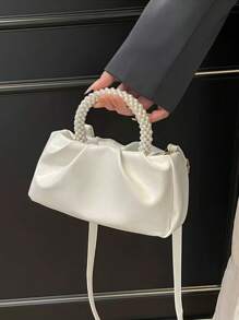 New Fashion Pearl Handbag Mini Square Bag, Shoulder & Crossbody Bag, Phone Pouch, Pearl Handbag For Wedding Party,Rookies & White-Collar Workers For Teacher Gifts/For Girl, Teen Girls For Lady For Business/Commute/Work/Office For Festivals/Vacation/Holiday For Outdoors/Outings/Travel/Hiking For Summer For Autumn And Winter For Fall Essential Fashionable Beige Canvas Retro Contrast PU Mini Handbag,Beach Bag,Holiday Essentials,Travel Bag