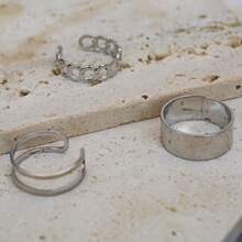 3 件简约空心可堆叠戒指套装，时尚百搭，适合日常佩戴 - 銀色 - 查看 6