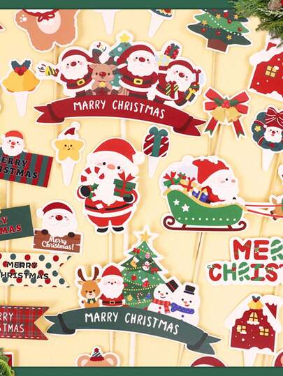 10 件圣诞装饰品、蛋糕和甜点桌圣诞场景装饰、节日祝福蛋糕装饰/圣诞节