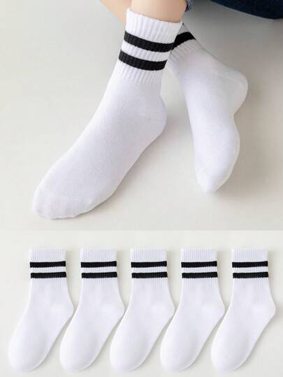 5 أزواج من الجوارب للأطفال/الأولاد/البنات، بنمط مخطط، قابلة للتنفس ومريحة وناعمة، كلاسيكية متعددة الاستخدامات، مناسبة للارتداء اليومي، هدايا العطلات، المدرسة، الرياضة، الفصل الدراسي، الطلاب، العودة إلى المدرسة