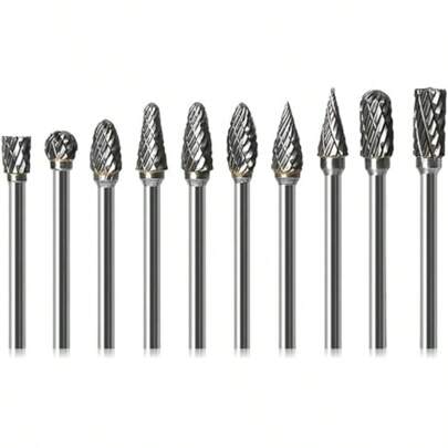 10Pcs Double Cut Carbide Rotary Burr Set 2.35mm Shank X 6mm Head Metal Wood Carving Drilling Engraving And Polishing