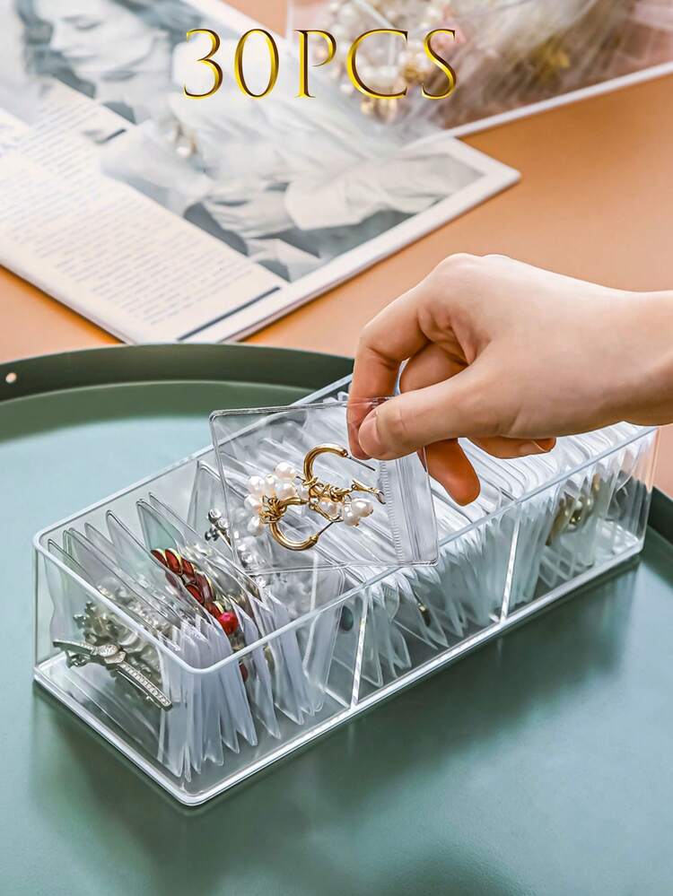 100/30/10 件可重复使用 PVC 防尘珠宝袋，渐变色密封珠宝袋，适用于珠宝、耳环、项链、派对包装。 - 無色 - 查看 18