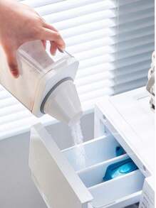 1pc Multi-Functional Laundry Detergent Dispenser - Large Capacity Transparent Acrylic Storage Box With Measuring Cup For Laundry Room, Bathroom Organization - Perfect For Washing Powder, Beads, Softener, Bleach, Soda Or Pet Food Storage - Ideal For Homeowners, Pet Owners, Busy Moms - Great For Housewarming Gifts & Spring Cleaning Supplies