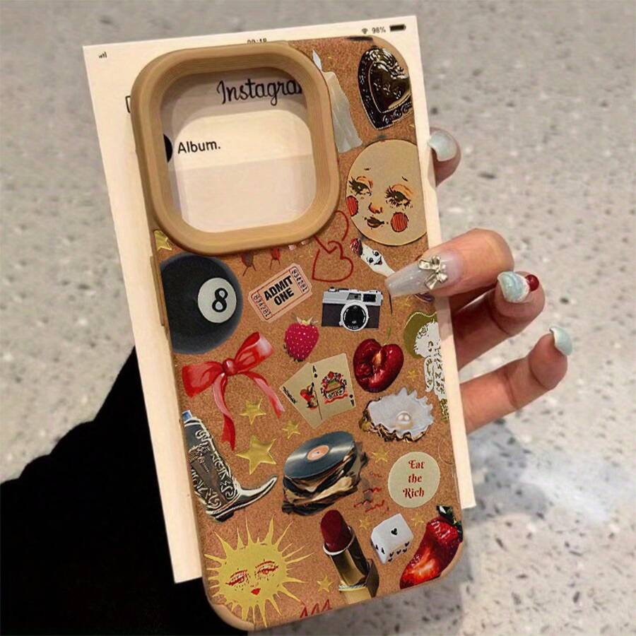 Funda para phone 16 Pro, 12, X, 15 Plus, XS, 13, 14 y 11 con diseño estampado. Lente alta, fabricada en piel sintética suave. - Colores mixtos 1 - Ver 1