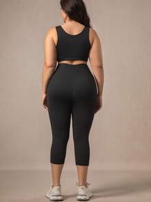 XianBinXiu 1 Stück Yoga-Hose für Damen in Große Größen mit hoher Taille und Taschen, 7/8 Länge enge Leggings, Farben Schwarz & Grau - Schwarz - Übersicht 3