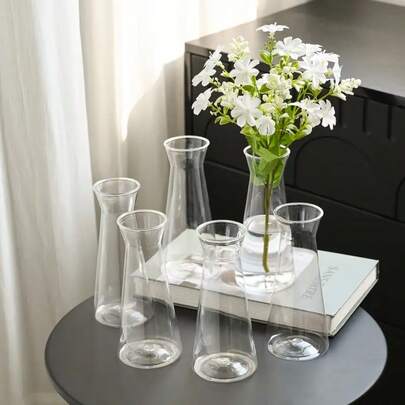 1/2/5/8pcs Transparent Modern Small Flower Vases For Wedding Table And Restaurant Decor, Plastic Flower Vase Home Desktop Decor, Windowsill Decor, Durable And Shatterproof