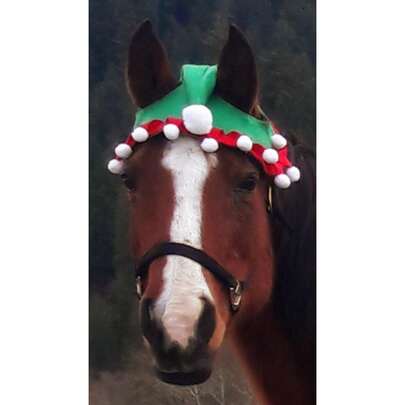 One Size Fits All Soft Plush Edged Red Christmas Horse Hat - Easy To Wear