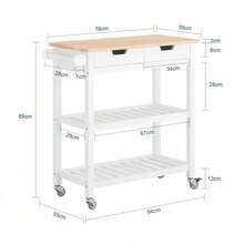 SoBuy FKW68-WN, Kitchen Storage Trolley Serving Trolley Kitchen Shelf With Rubber Wood Top 2 Drawers 2 Shelves - White - View 2